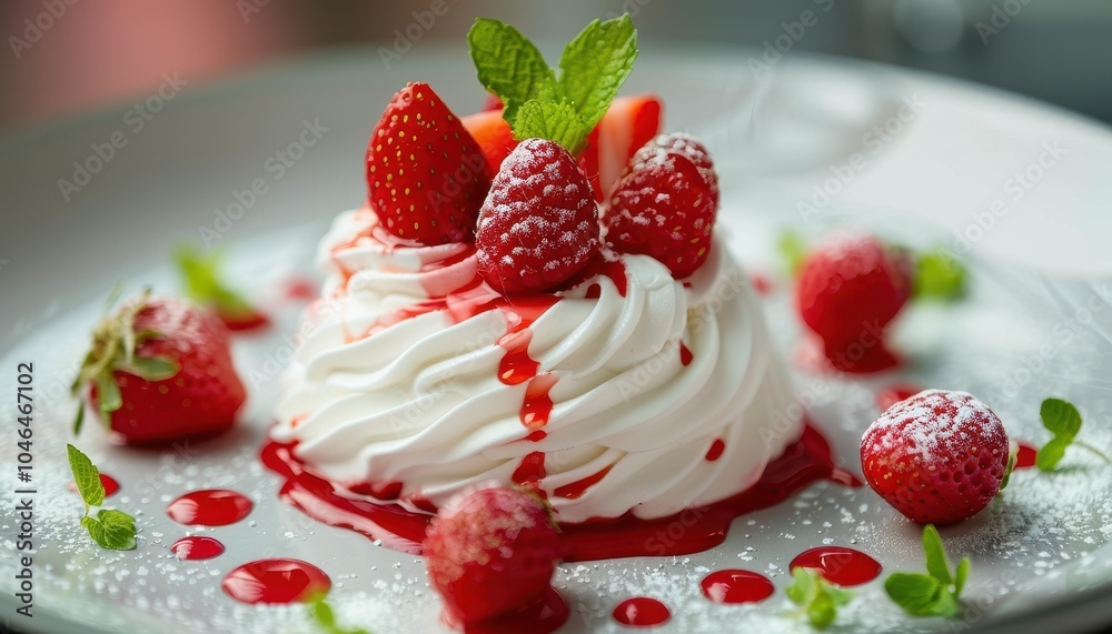 Minty strawberry meringue nest dessert Minty strawberry meringue nest dessert