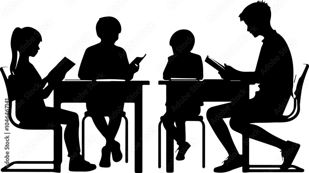 silhouettes of students studying silhouettes of students studying