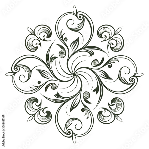 Vector line art illustration set of four swirling flourishes decorative floral elements concept 