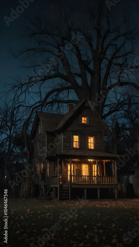 Scary halloween house at night 