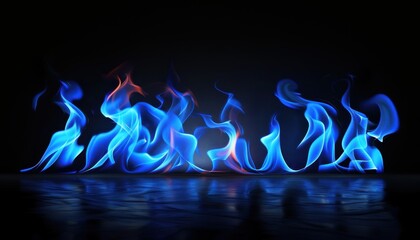 Natural gas burns in blue flames against a dark backdrop