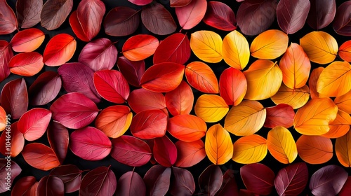 Vibrant autumn leaves in various shades of red, orange, and yellow, scattered seamlessly in a top-down view, creating a rich natural background photo