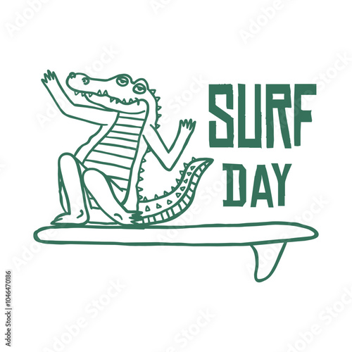 Canvas Print surfing crocodile retro cartoon character illustration