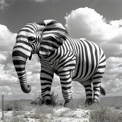 Elephant with Zebra stripes  photo