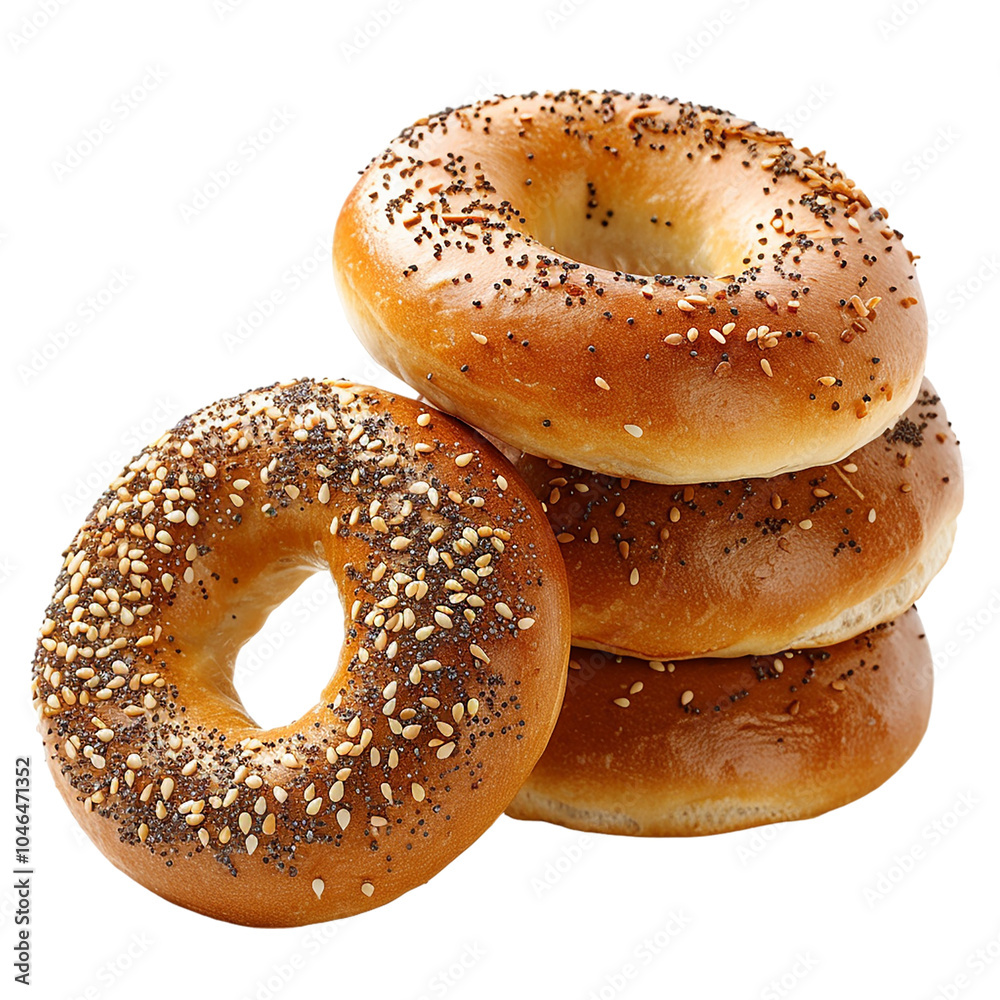 Freshly Baked Sesame-Topped Bagels on a White Background Freshly Baked Sesame-Topped Bagels on a White Background