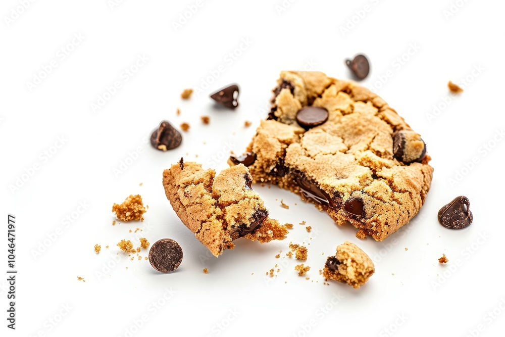 Partially eaten chocolate chip cookies on white background Partially eaten chocolate chip cookies on white background