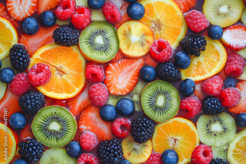 Colorful array of fresh fruit face mask ingredients, vibrant berries and tropical slices ready for blending, natural skincare