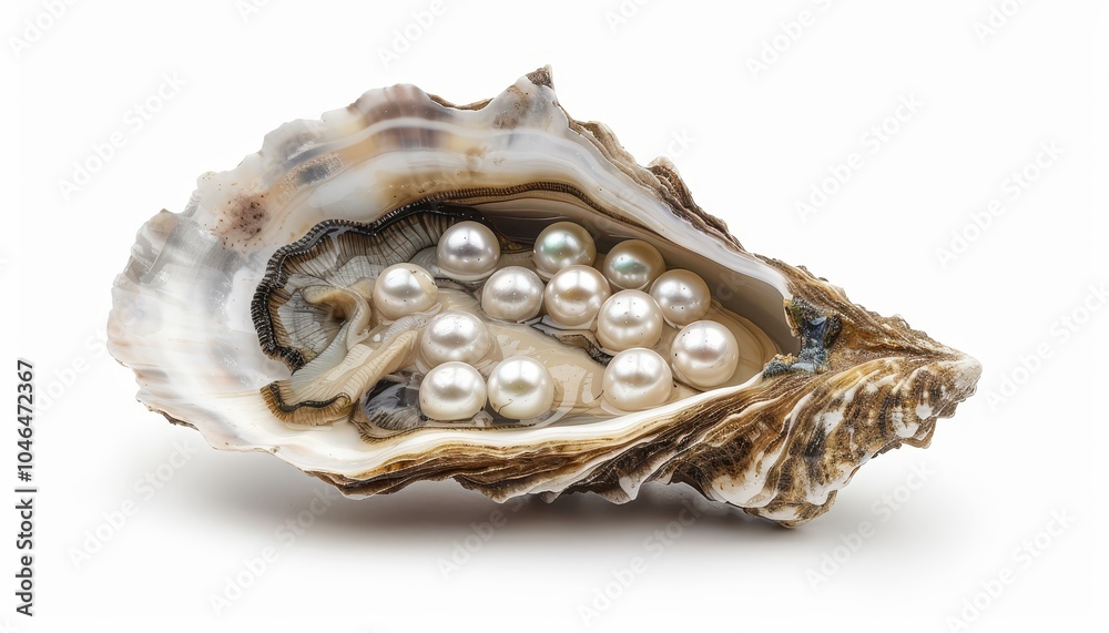 Pearls from an oyster isolated on white Pearls from an oyster isolated on white