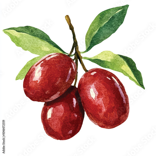Jujube fruit watercolor clipart illustration