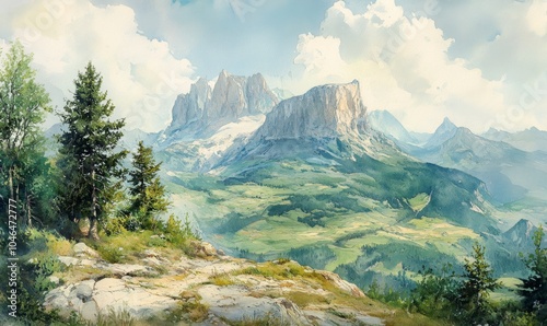 Watercolor View of Mont Aiguille, South Vercors in the French Alps