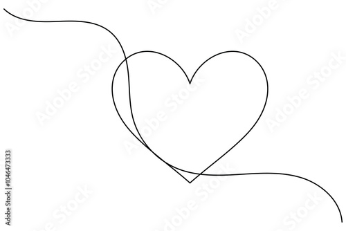 Continuous line drawing of love shape one drawing and outline valentine day vector icon