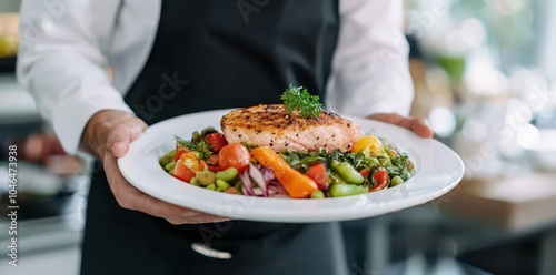 Exquisite food presentation on a formal serving platter, showcasing high-end dining etiquette and sophistication.