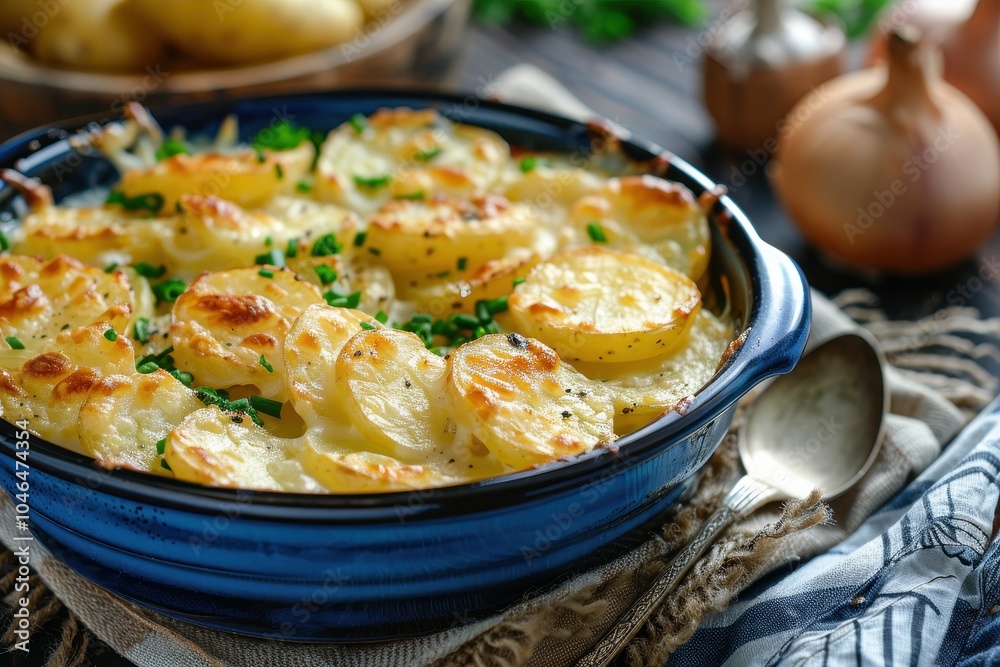 Potatoes in blue bowl with blurred background Potatoes in blue bowl with blurred background