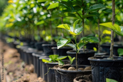 Potted nut trees at nursery