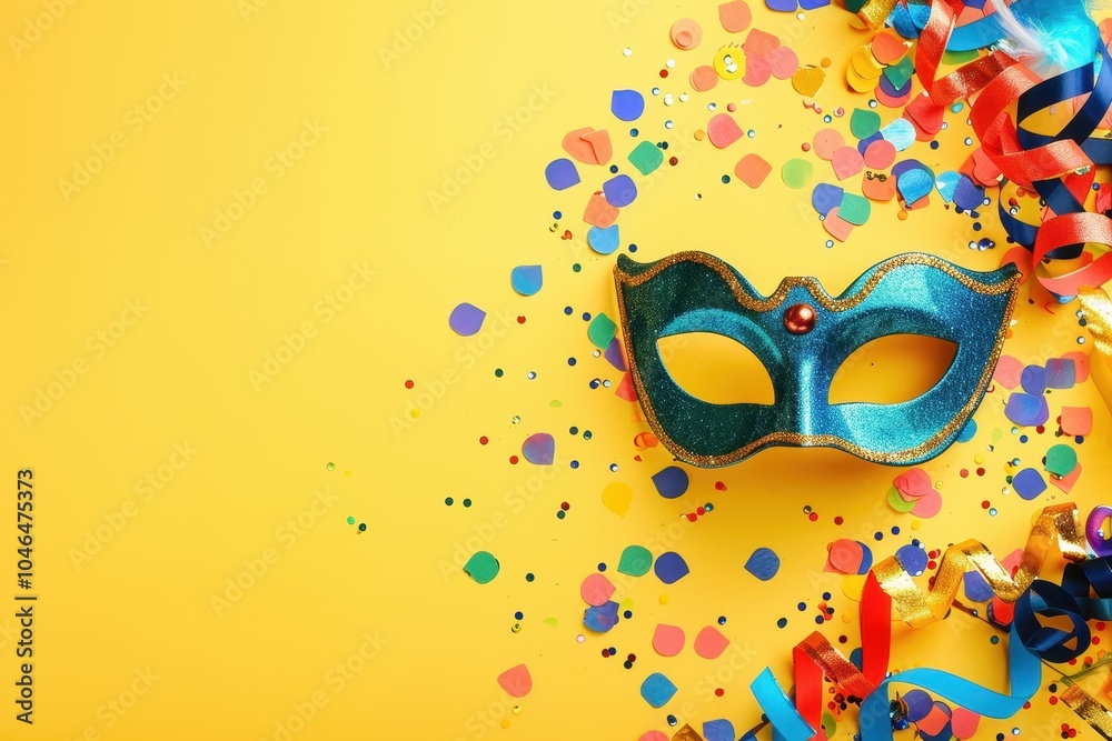 Fototapeta premium Purim party with carnival theme on yellow background