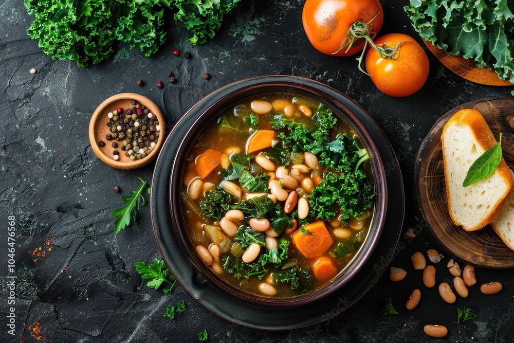 Ribollita Tuscan winter soup with vegetables beans kale Italian comfort food Ribollita Tuscan winter soup with vegetables beans kale Italian comfort food