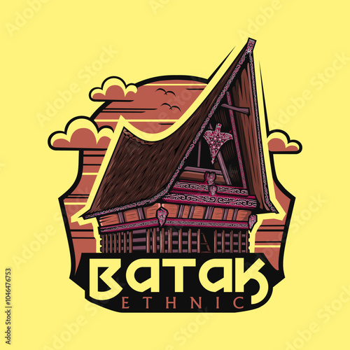 Batak logo house building asian house line pop art colorful design vector