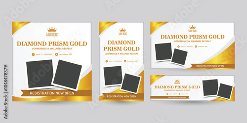 Set of social media template designs with various ratio orientations from portrait to landscape package. Gold banner design with a photo placement template for business