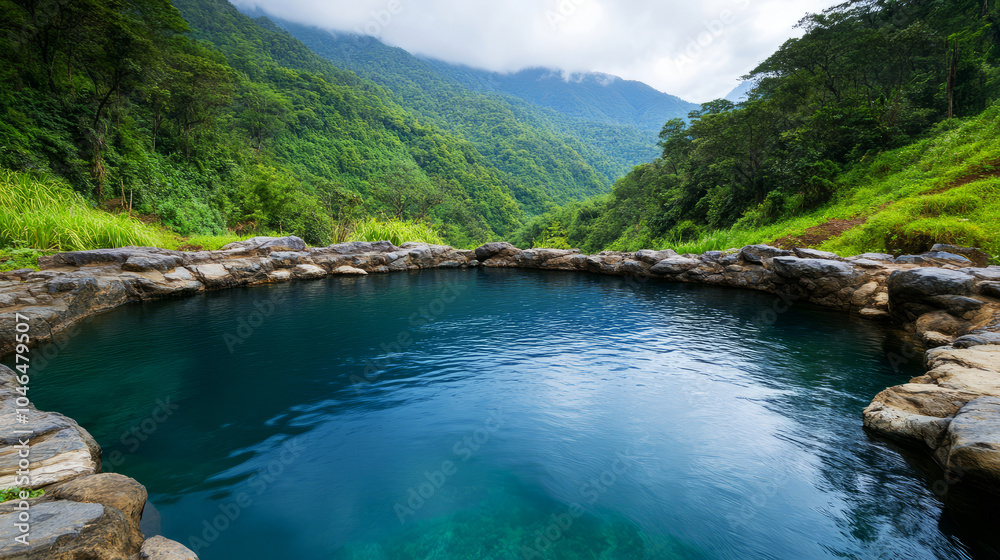 Scenic Natural Hot Spring in Lush Green Gorge Scenic Natural Hot Spring in Lush Green Gorge