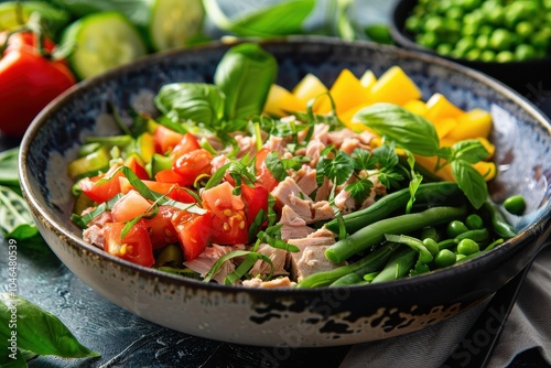 Salad with tuna green beans basil and fresh veggies