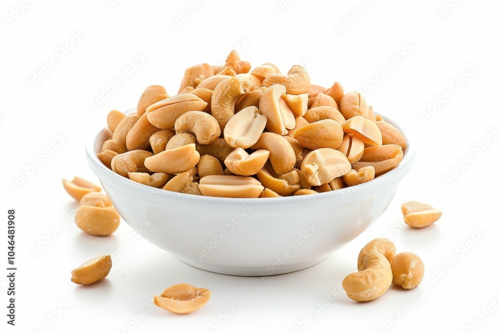 Salted peanuts in a white bowl Salted peanuts in a white bowl