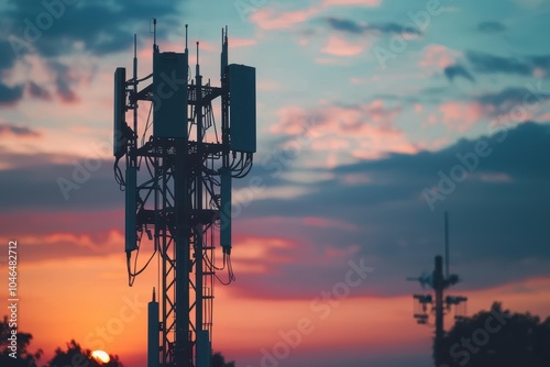Shadow of 5G antenna on mast photo