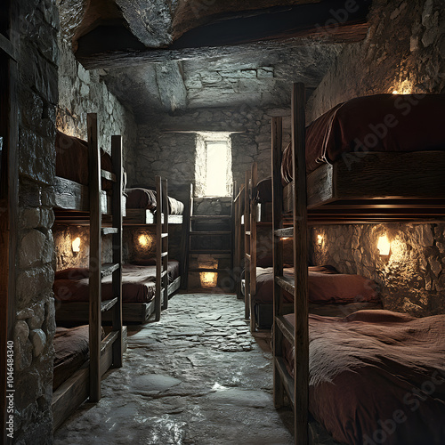 Medieval Barracks with stone walls and floors photo