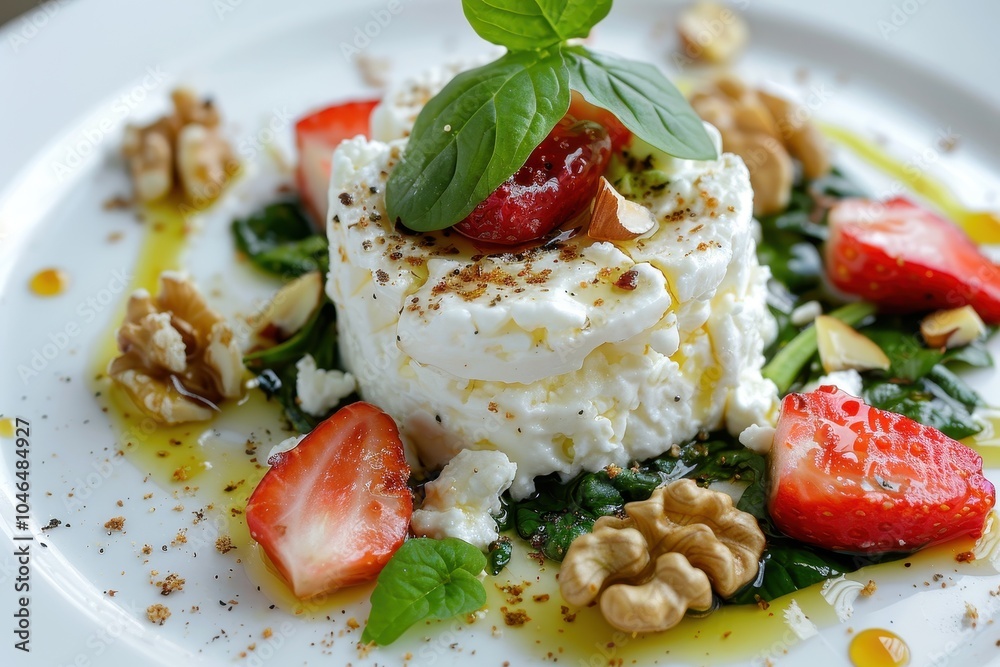 Strawberry spinach and walnut goat cheese salad