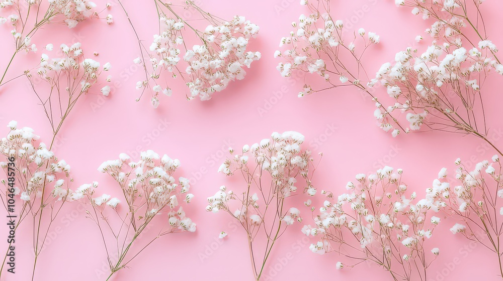 Colorful Gipsophila flowers on marble backdrop with room for text Floral display Colorful Gipsophila flowers on marble backdrop with room for text Floral display