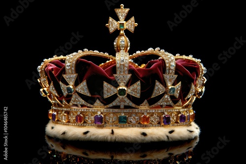 The isolated royal coronation crown on black background photo