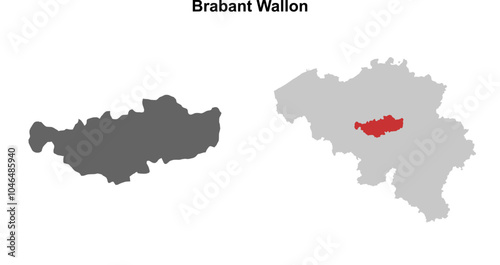 Brabant Wallon province blank outline map set