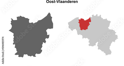 Oost-Vlaanderen province blank outline map set