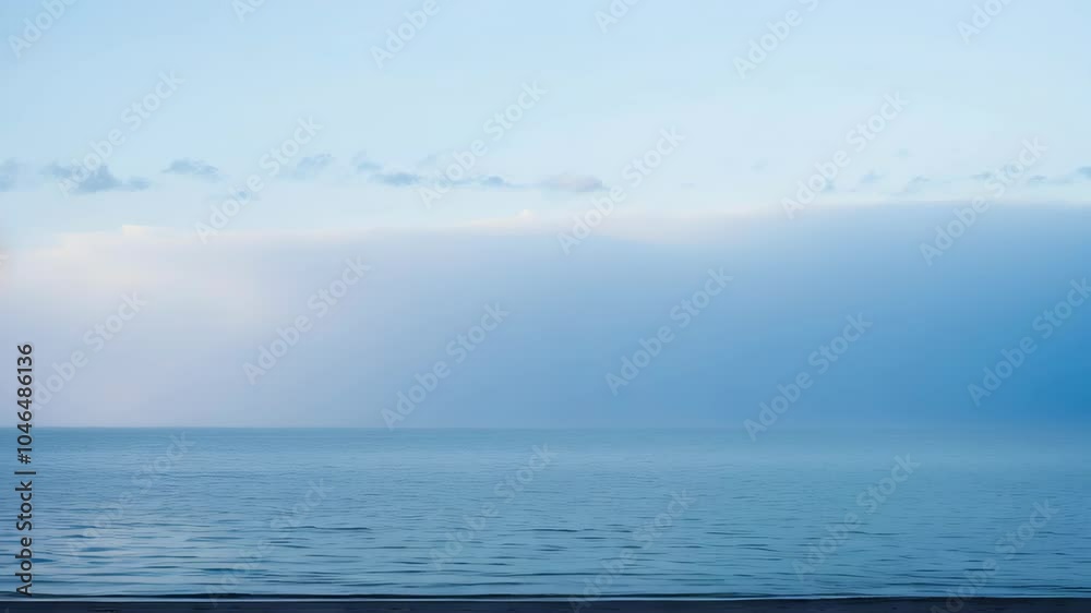 Calm ocean with a misty horizon and light clouds

