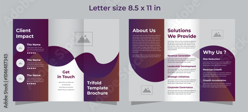 Trifold brochure for corporate in orange gradient and purple colors