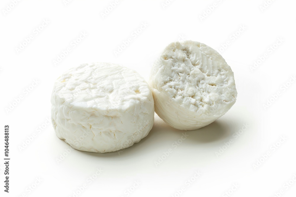 Two goat cheese rounds on white background Two goat cheese rounds on white background
