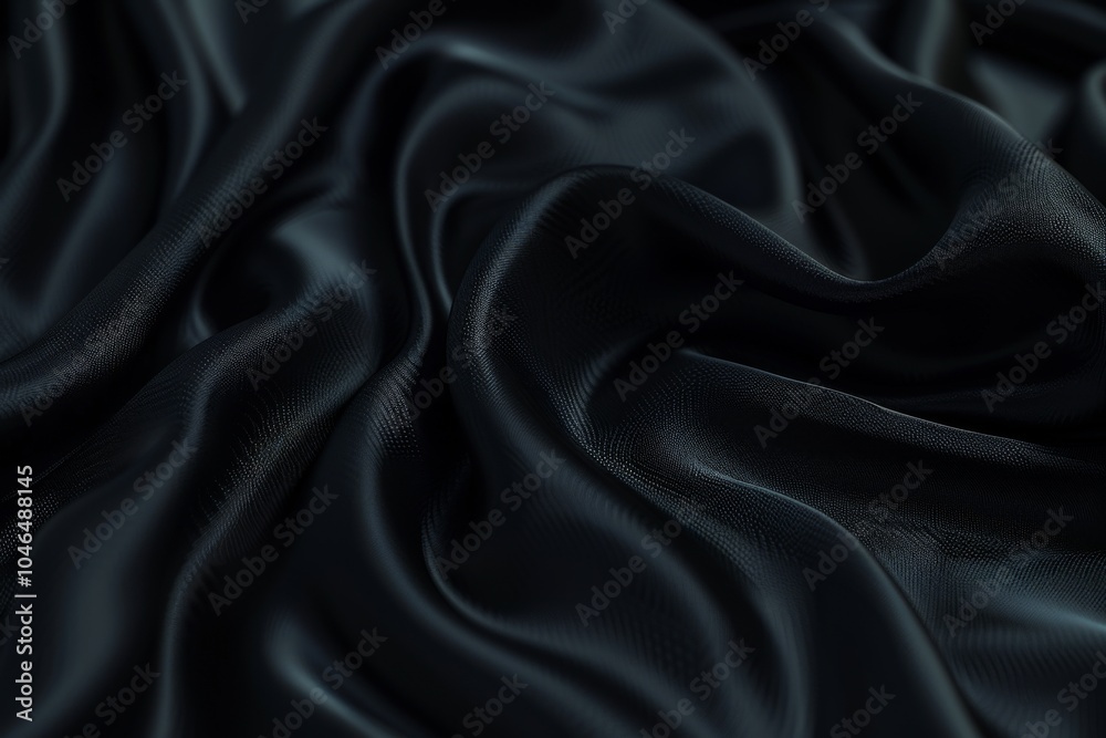 Detailed image of shiny black fabric, emphasizing its luxurious surface and sleek appearance. Fashion concept Detailed image of shiny black fabric, emphasizing its luxurious surface and sleek appearance. Fashion concept