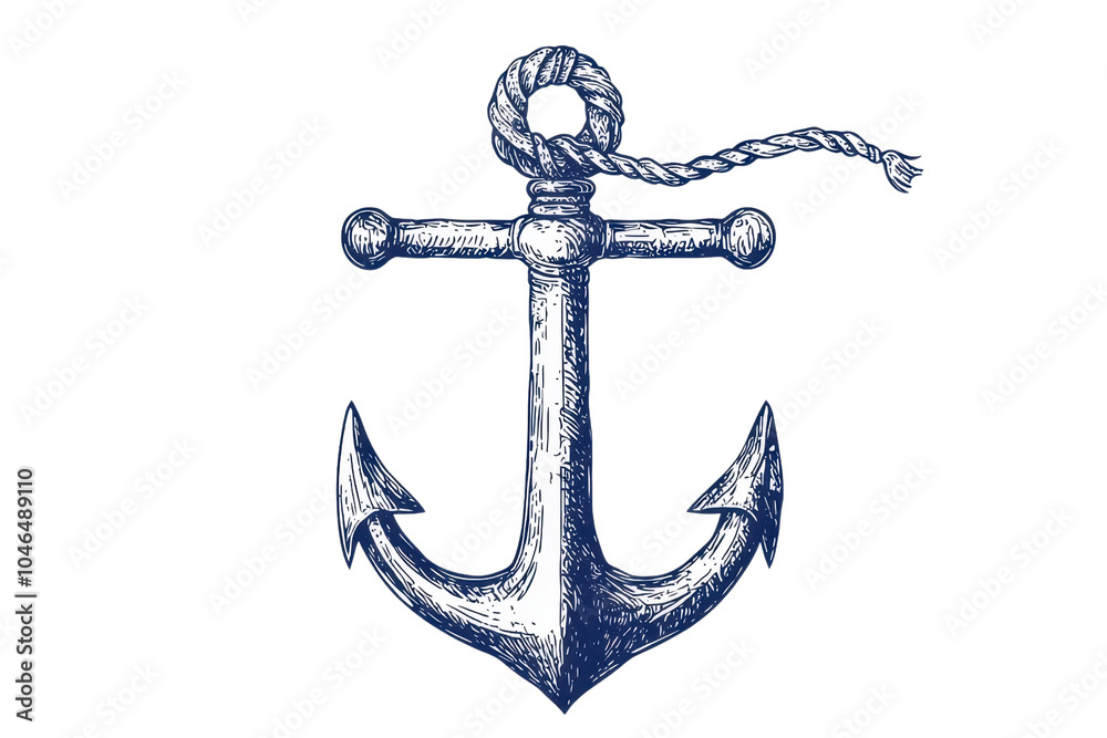 Fototapeta premium Nautical illustration of a vintage blue anchor with textured detail, symbolizing maritime themes and oceanic exploration.