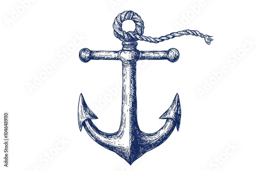 Nautical illustration of a vintage blue anchor with textured detail, symbolizing maritime themes and oceanic exploration.
