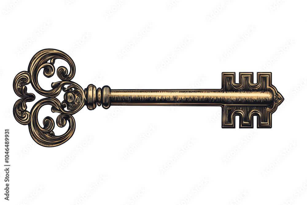 Ornate antique key with intricate details on a transparent background. symbolizing mystery, history, and the unlocking of possibilities. Ornate antique key with intricate details on a transparent background. symbolizing mystery, history, and the unlocking of possibilities.