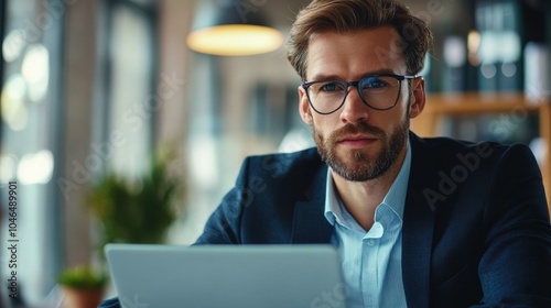 Portrait of a wind energy scientist analyzing wind data, laptop open, focus on research and development, promoting green energy innovation, stock-ready image,