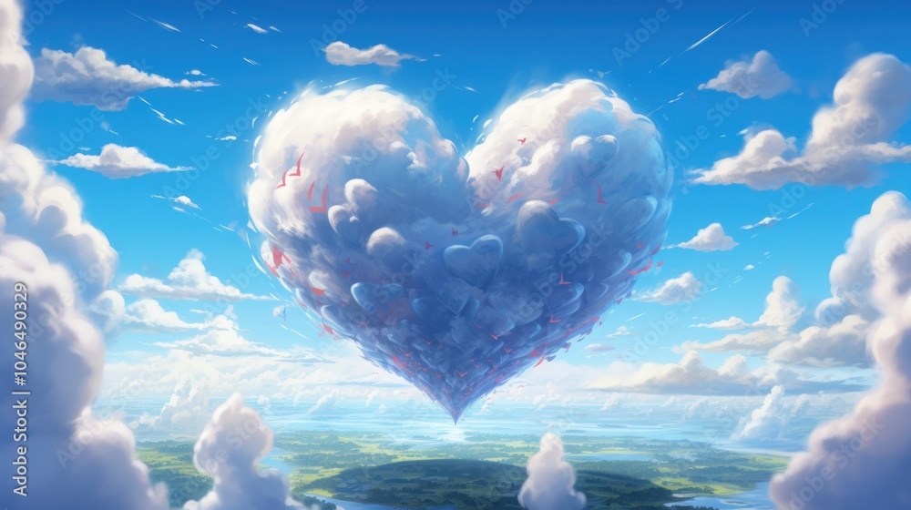 The sky is adorned with a heart-shaped cloud, standing out against a gradient of pastel hues during sunset, The sky is adorned with a heart-shaped cloud, standing out against a gradient of pastel hues during sunset,