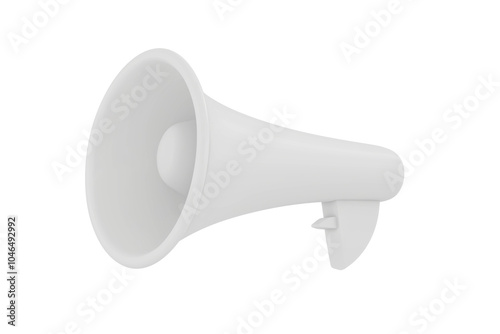 A plain white plastic megaphone with a simple, smooth design, isolated on a clean white background