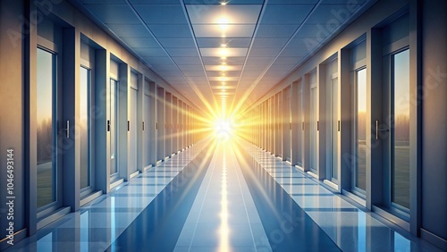 Sunlight streaming through a never-ending hallway with blurred foreground and background