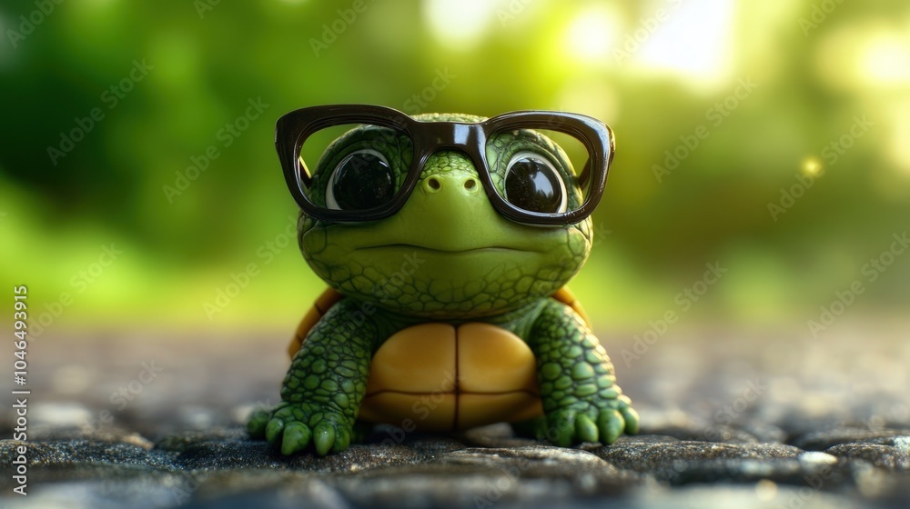 A cute turtle wearing glasses, looking at the camera. A cute turtle wearing glasses, looking at the camera.