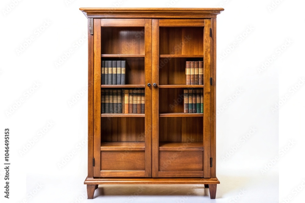 Wooden book cabinet isolated on white background reflected Wooden book cabinet isolated on white background reflected