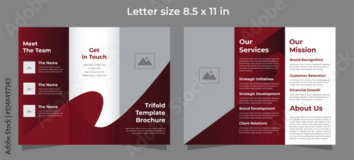 Trifold brochure for corporate in dark red gradient colors
