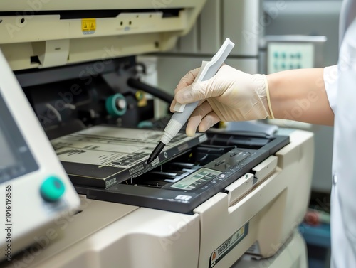 Wallpaper Mural A technician using a cleaning pen on a copier part Torontodigital.ca