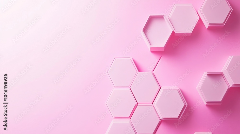 Photo of, Pink background with hexagonal grid for design, banner template