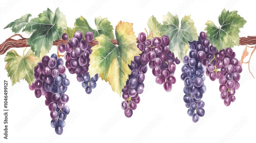 Fototapeta premium Lush Vineyard Bounty: Ripe Grapes Hanging from Vines in a Stunning Fruit Harvest Scene