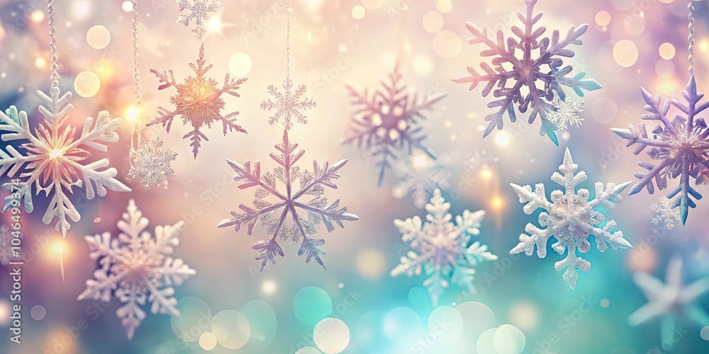 A symphony of frosted snowflakes suspended in a dreamlike haze, their delicate patterns catching the soft glow of twinkling lights A symphony of frosted snowflakes suspended in a dreamlike haze, their delicate patterns catching the soft glow of twinkling lights